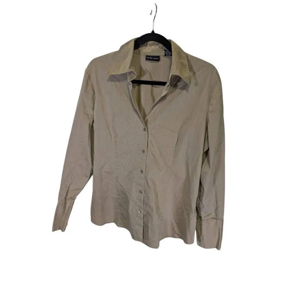 New York & Company Beige Button Down Top Women's Large
